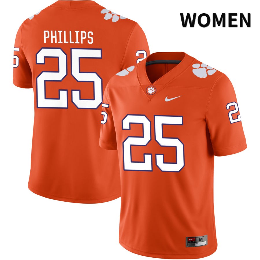 Women's Clemson Tigers Jalyn Phillips #25 College Orange NIL 2022 NCAA Authentic Jersey Special JCV34N3X